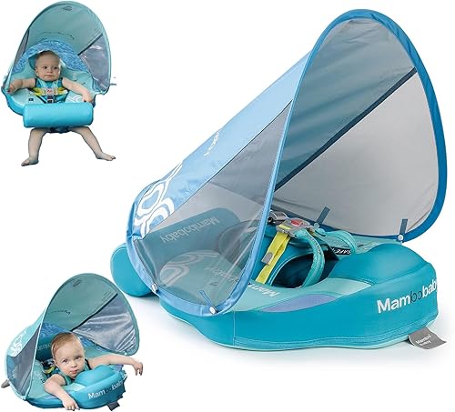 Flotador para bebé con dosel no inflable Mambobaby Flotador de piscina, protección solar, flotador de natación para bebé, añade cola, evita voltear
