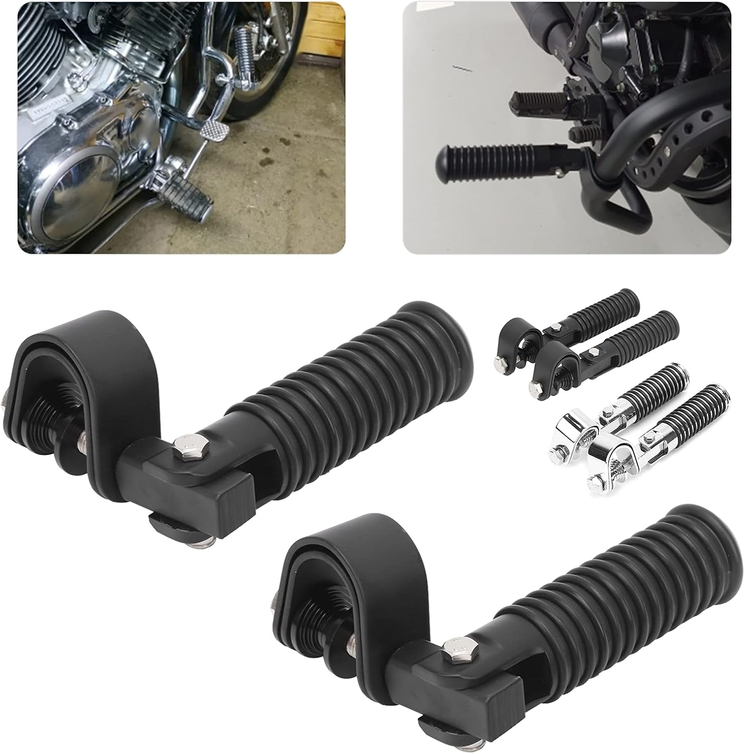 KIMISS Foldable Motorcycle Foot Pegs for 1in Crash Bar Guard, Black