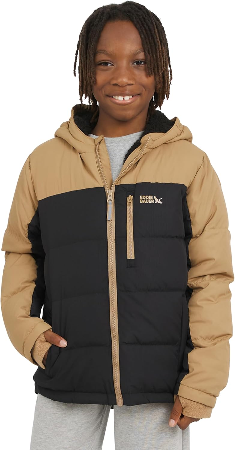Eddie Bauer Boys' Classic Heavyweight Faux Fur Lined Hooded Insulated Down Jacket