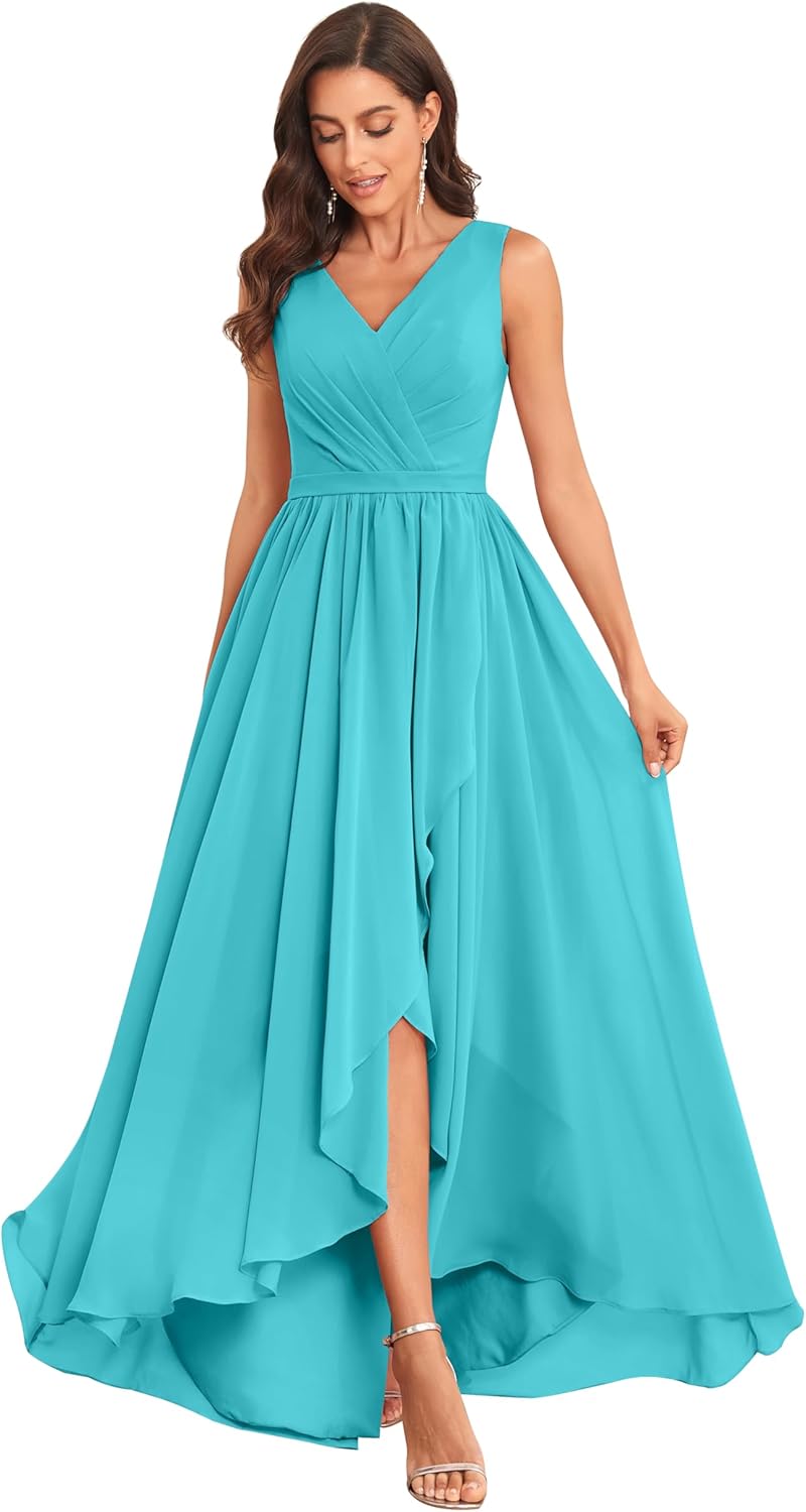 MAGGCIF V Neck Bridesmaid Dresses Long for Women with