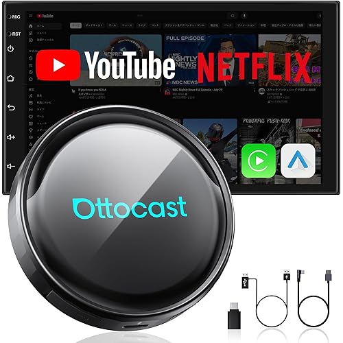 Ottocast P3 Pro AI Box Wireless CarPlay & Android Auto Adapter, Android 13 Smart Car Multimedia Box, Built-in Netflix YouTube TikTok, Plug & Play, for Factory Wired CarPlay Cars (8+128G)