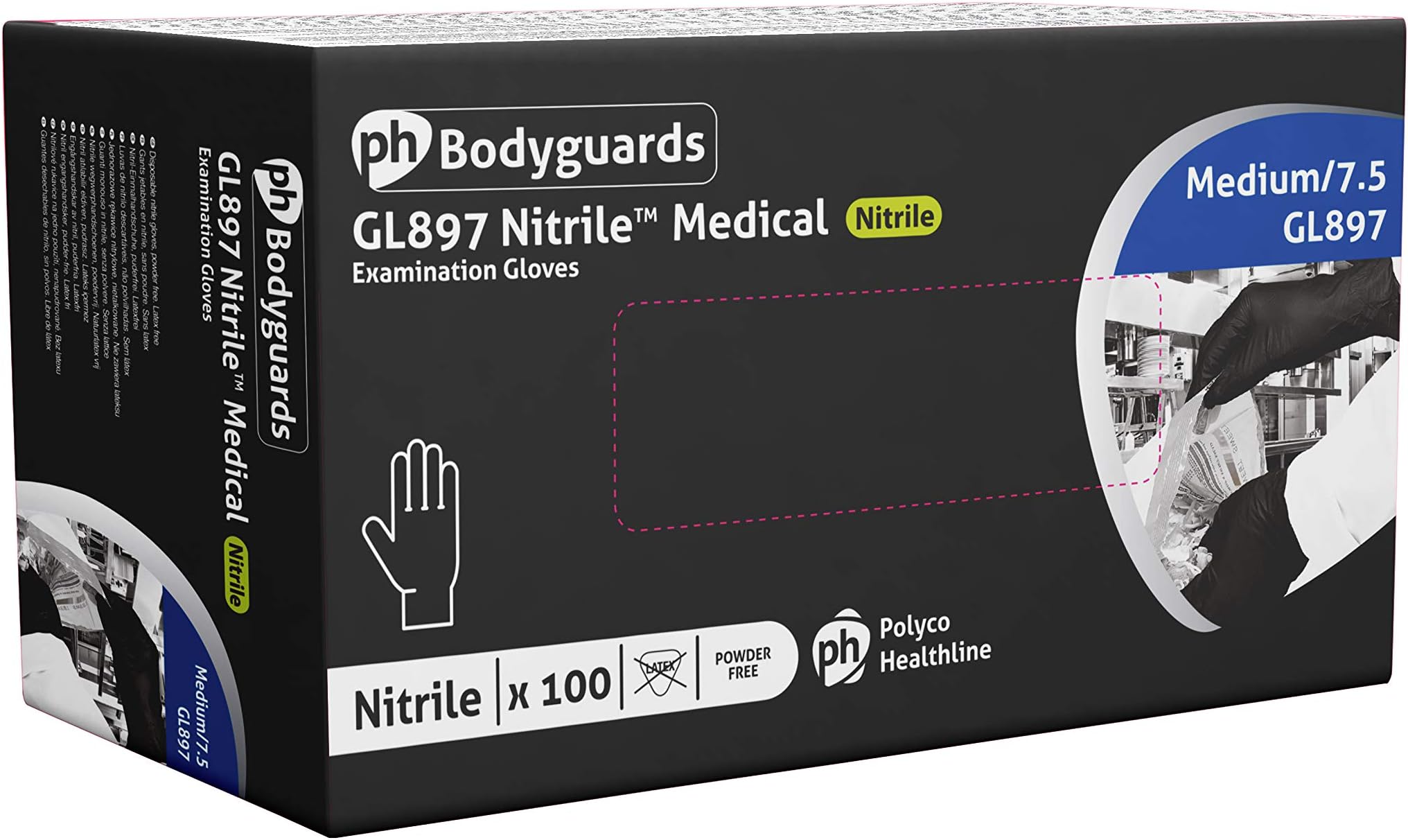 100 x Bodyguards® Black Nitrile PF Disposable Gloves Size:XL (GL897)