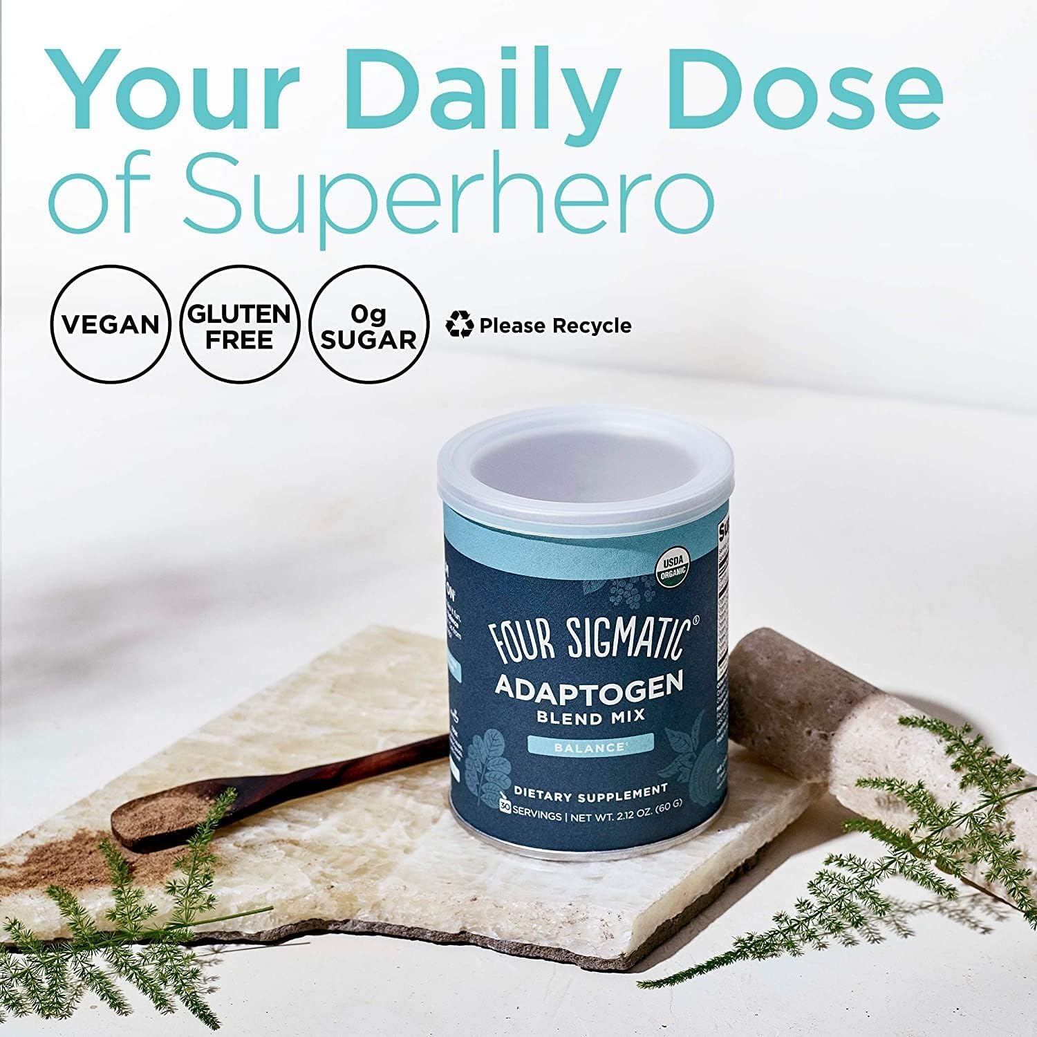 Adaptogen and Mushroom Blend Balance Mix by Four Sigmatic | Adaptogen Supplement with Ashwagandha, Moringa, Holy Basil, Reishi, Chaga and More | Natural Stress Relief and Immune Support Supplement