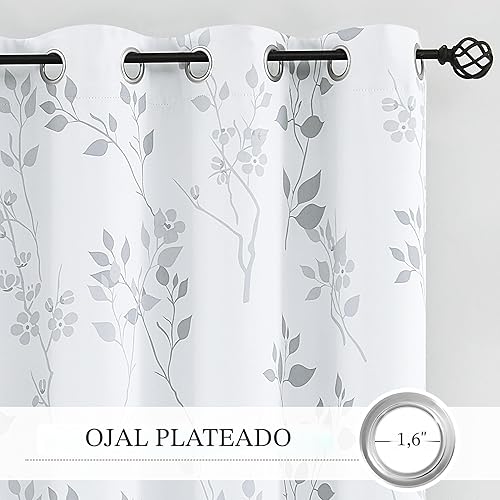 Miniatura 9 de Beauoop Cortinas florales 100% opacas de 84 pulgadas de largo, 2 paneles para dormitorio, sala de estar, estampado de flores grises y blancas