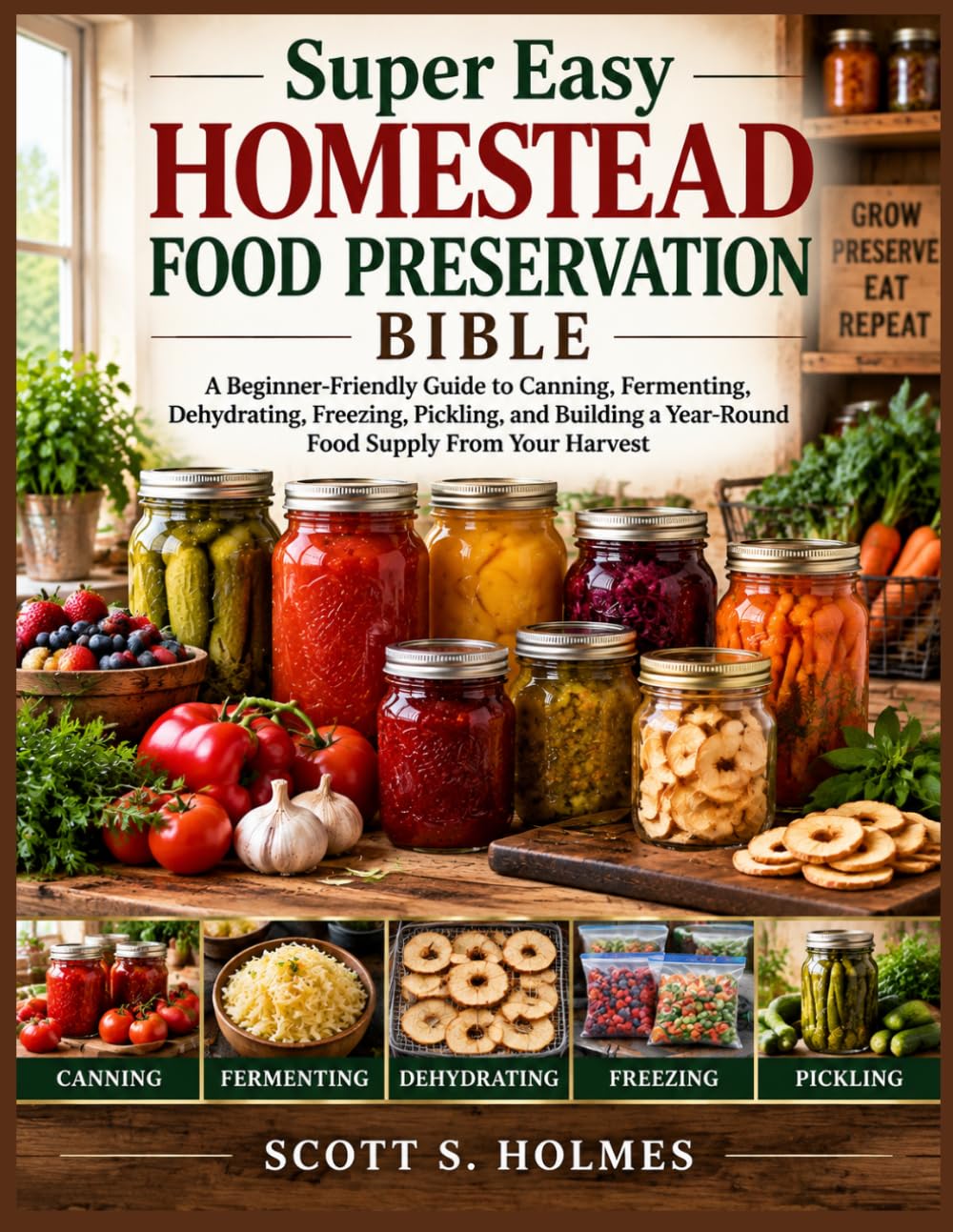 Super Easy Homestead Food Preservation Bible: A Beginner-Friendly Guide to Canning, Fermenting, Dehydrating, Freezing, Pickling, and Building a Year-Round Food Supply From Your Harvest