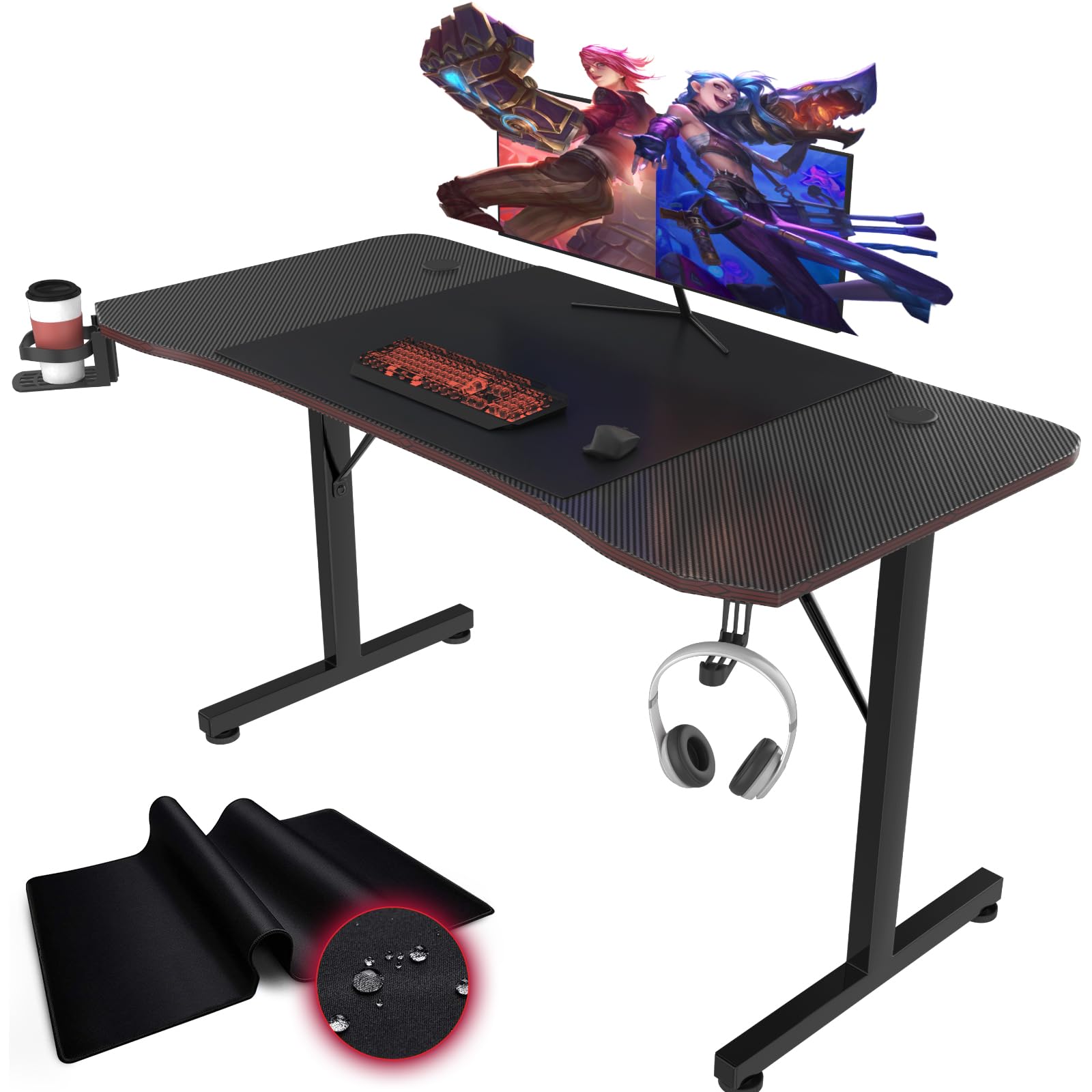 Bureau Gaming Table Gamer Bureau de Jeu 113 x 59,5 x 71,5 cm - Noir