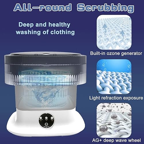 Miniatura 2 de Lavadora portátil, mini lavadora y secadora de 60 W, Lavadora portátil plegable de 16 litros con centrifugado, pequeña ropa plegable para ropa