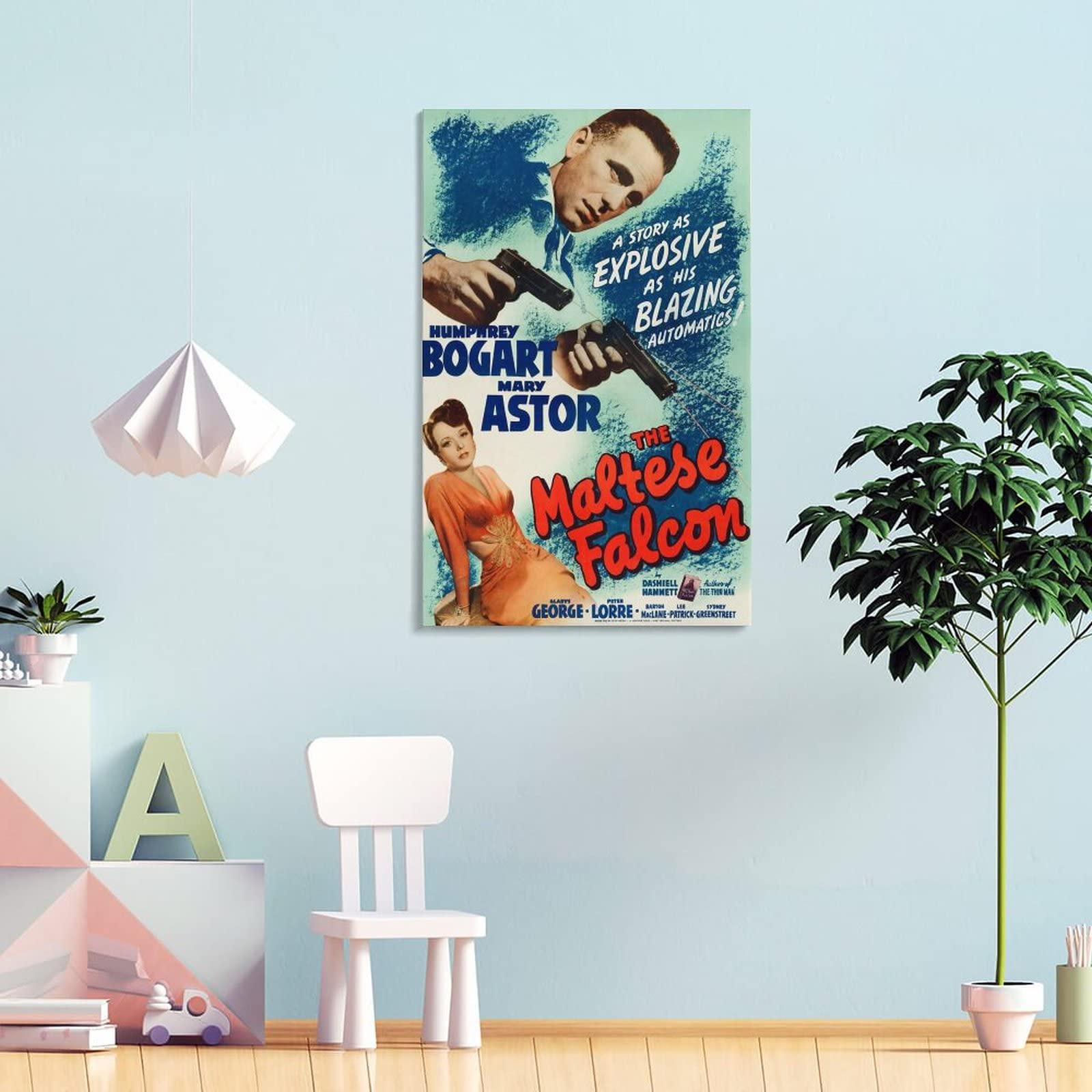 Poster vintage con film d'azione del falco maltese e stampa artistica da parete moderna per la camera da letto della famiglia, 50 x 75 cm