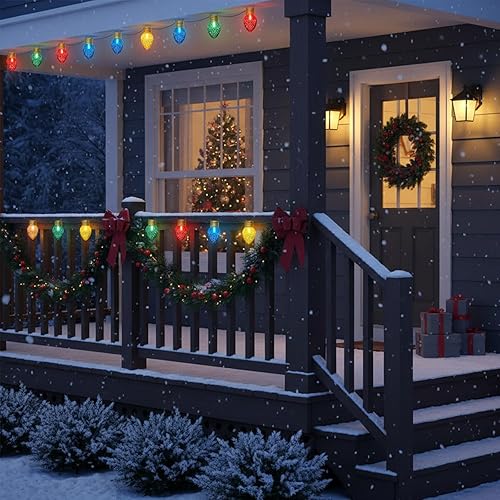 Miniatura 5 de C7 - Tira de luces de Navidad jumbo de 16 pies, luces de Navidad para decoración al aire libre con 10 patrones de diamantes grandes, bombilla