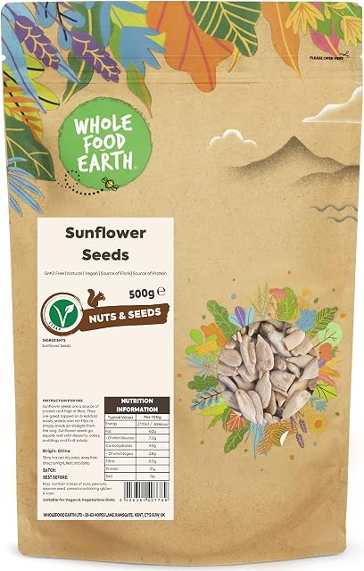 Wholefood Earth Sunflower Seeds - GMO Free - Vegan - Dairy Free - No Added Sugar, 500 g