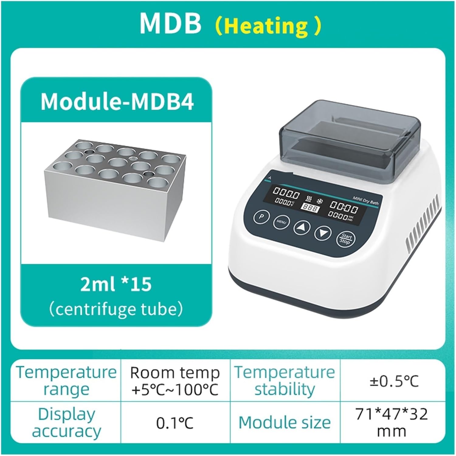 Centrifuge Machine, Lab Benchtop Centrifuges, Portable Mini Thermostatic Dry Bath Incubator Lab Heater with Heating Block for 0.2/0.5/1.5/2ml Centrifuge Tu(MDB (2mlx15))