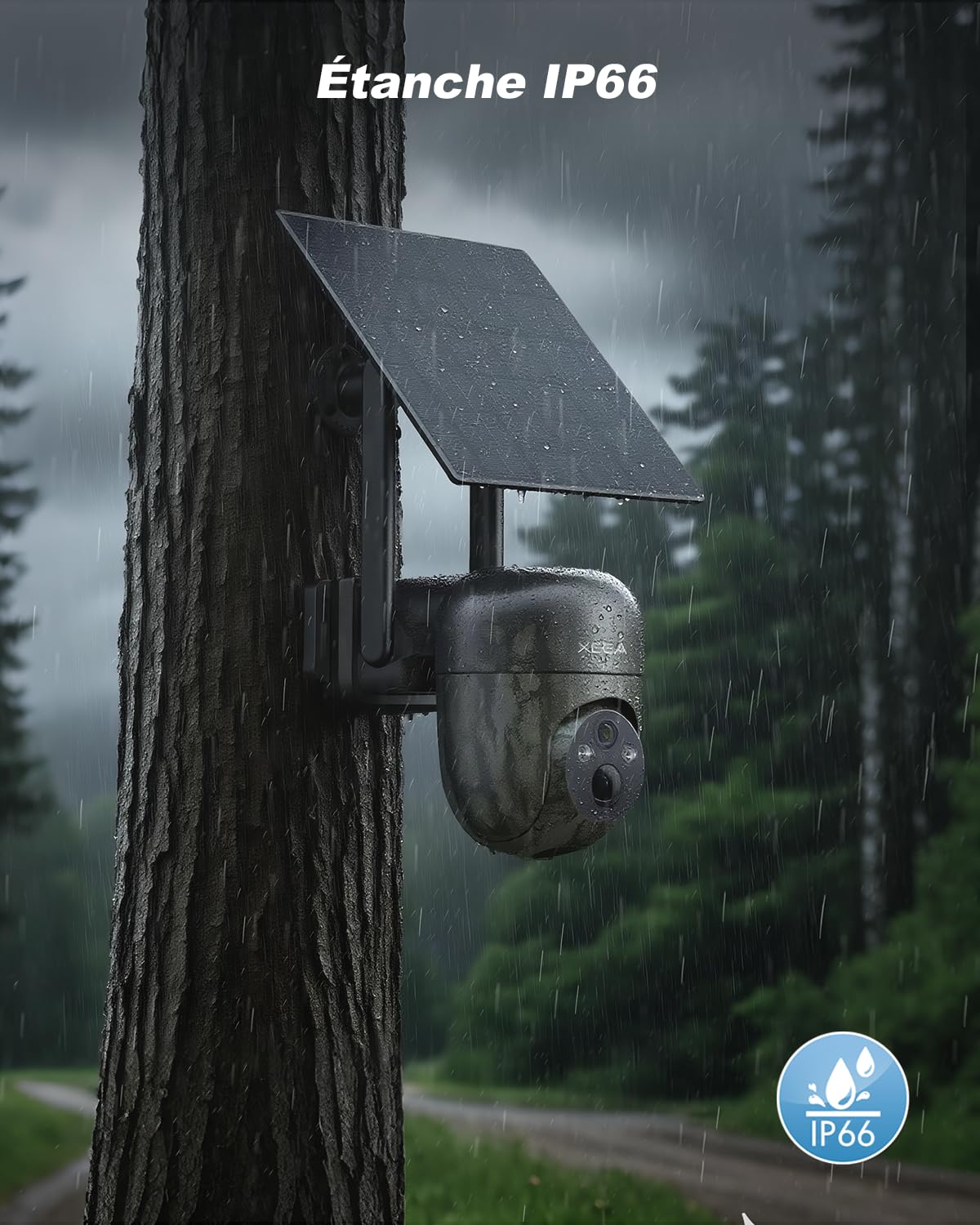 Xega Caméra de Chasse PTZ Solaire 4G Extérieure avec Carte SIM sans WiFi | 2K 3MP, Batterie Intégrée Autonome, Détection Personnalisée, Projecteur & Sirène, Alerte APP, Abonnement Requis