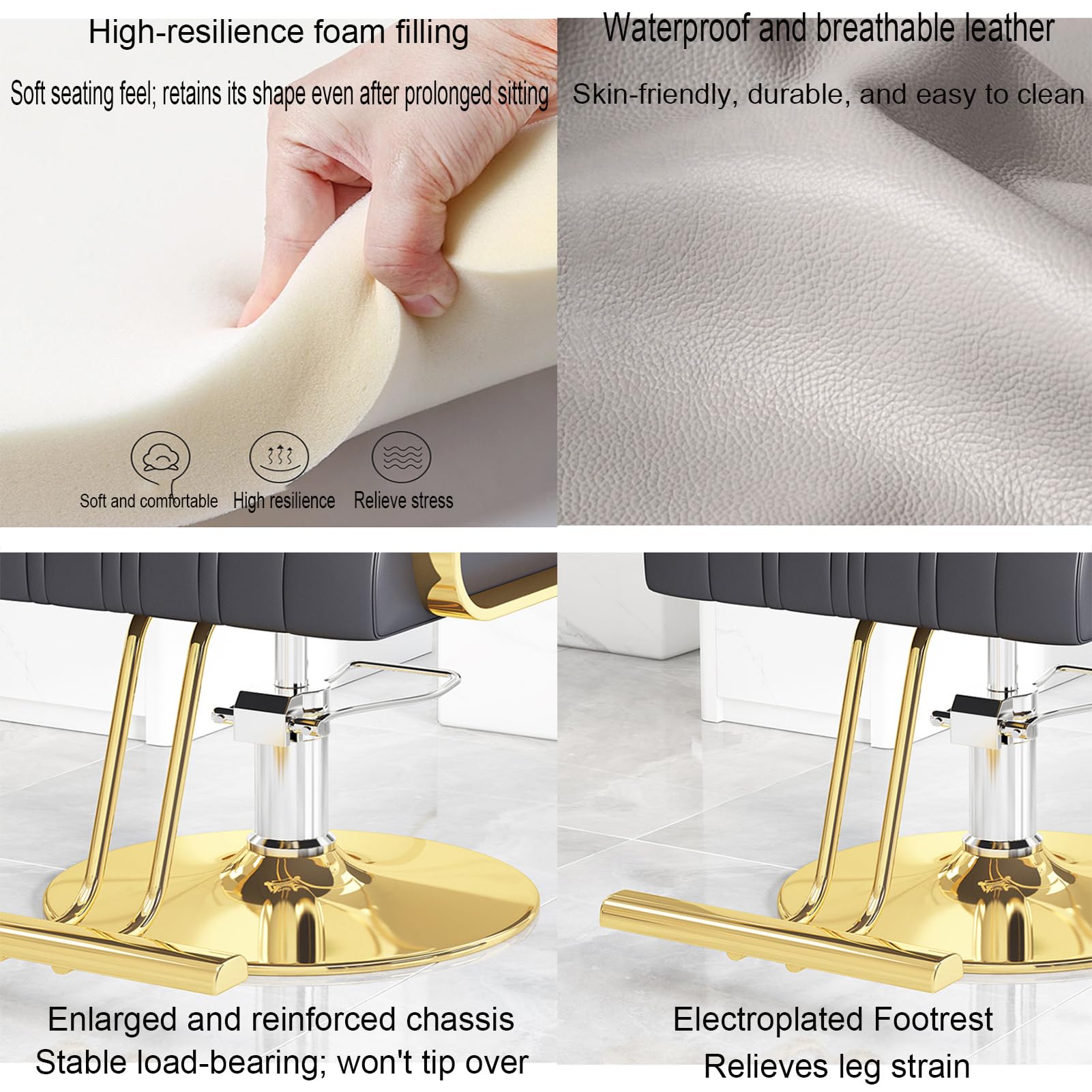 Sillón de barbería, sillón hidráulico para barbería y salón, Silla de peluquería de Alta Resistencia para salón de Belleza y SPA,Light Gray