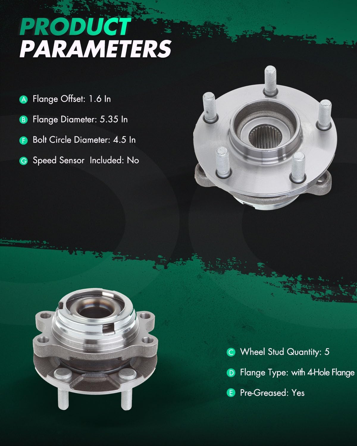 SCITOO 1x Front Wheel Bearing and Hub Assembly Fit 2007 2008 2009 2010 2011 2012 for Nissan Altima,ABS 6-Lug 2.5L 513294