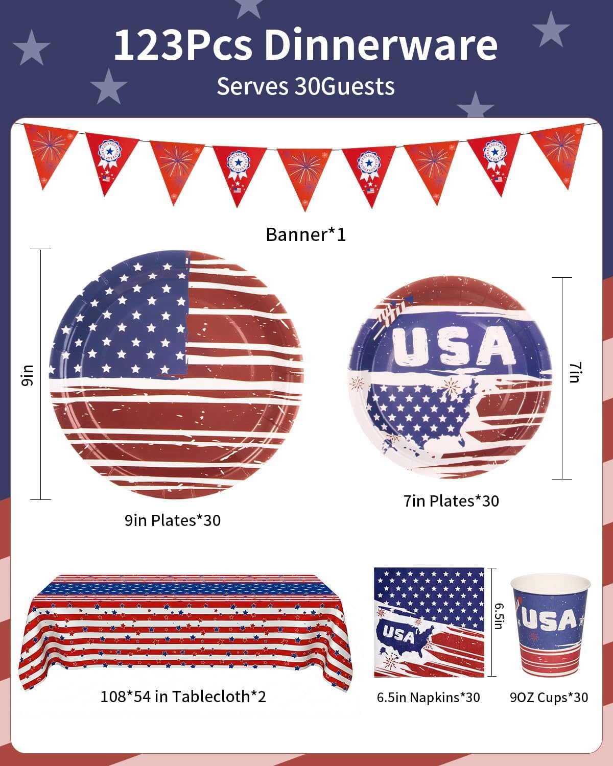 Goodluck Patriotic Disposable Paper Plates and Napkins Party Sets image 4