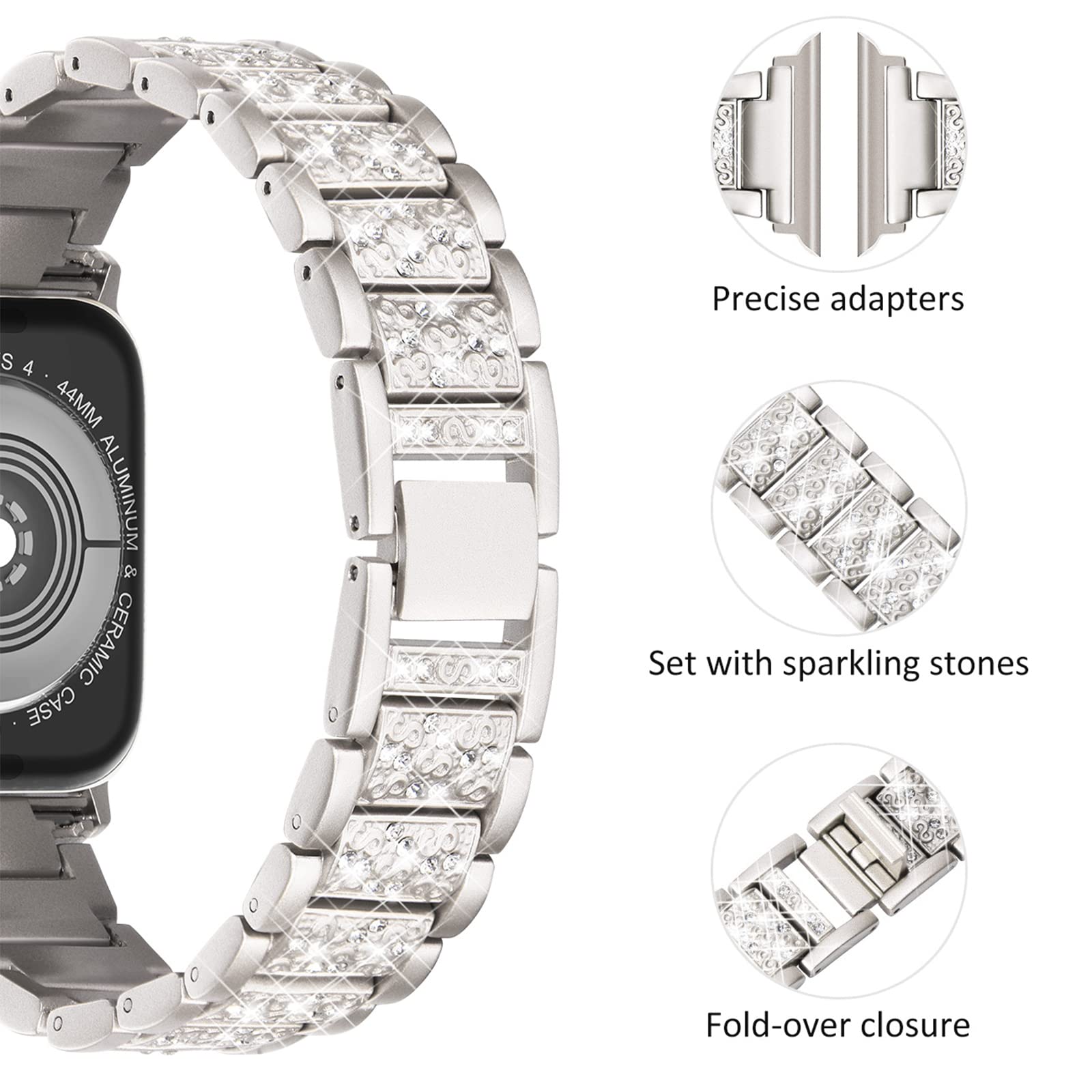 KADES 46mm 45mm 44mm 42mm(Series 3 2 1) Compatible with Apple Watch Straps for Women Bling Diamond Rhinestone Bracelet Replacement Band for iWtach SE 3 2 1/Series 11 10 9 8 7 6 5 4 3 2 1,Starlight - Image 3