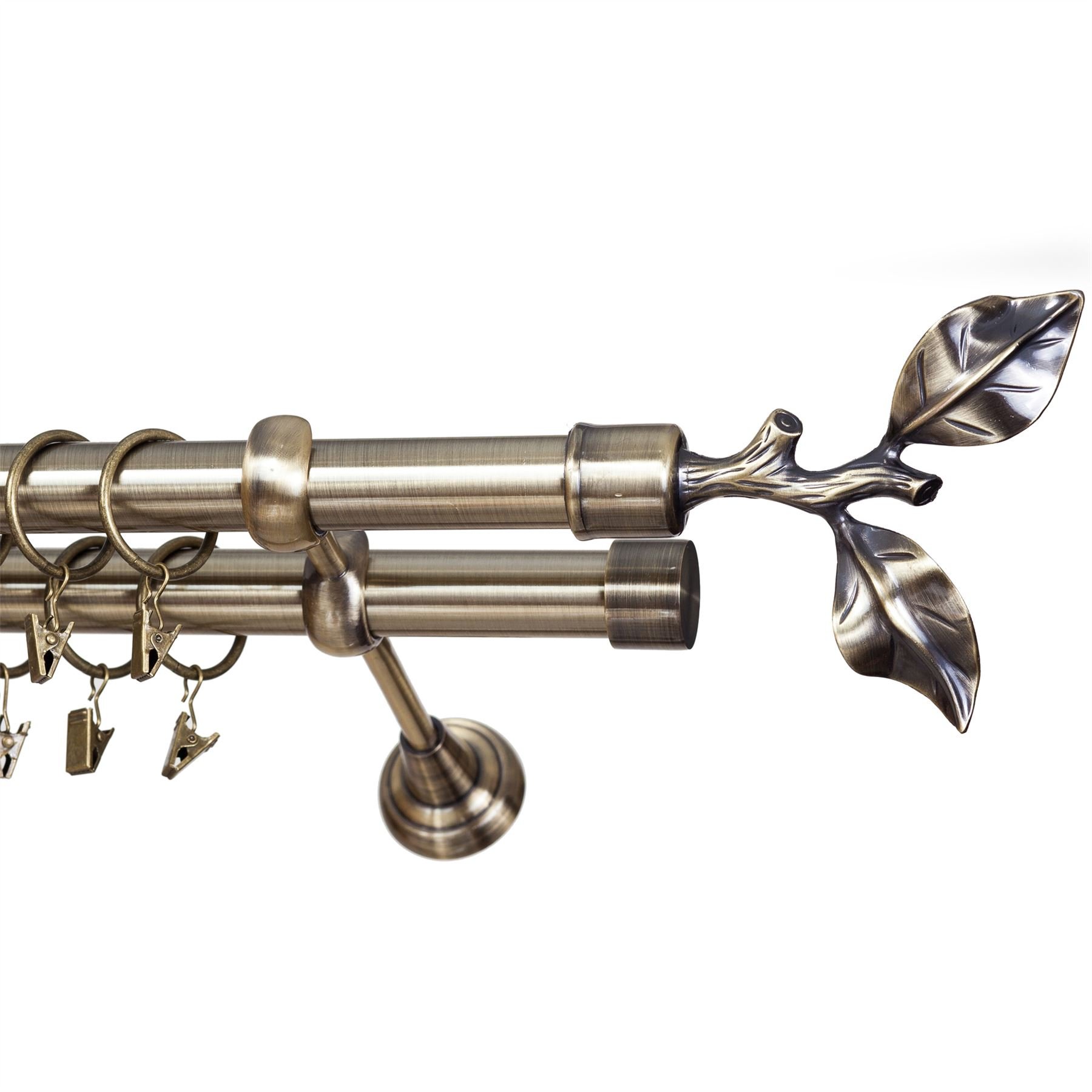 IANPAV NO RINGS - Metal Double Curtain Rod/Pole 25/25 mm, Antique Brass, Twig, Classic 160