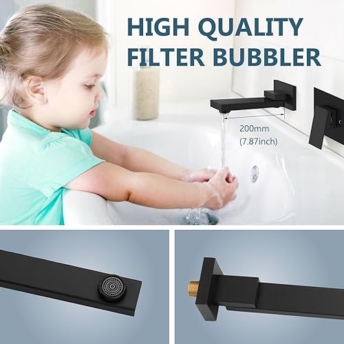 Miniatura 4 de Aolemi Grifo de fregadero de baño de montaje en pared, grifo de bañera de una sola manija, relleno de bañera de montaje en pared con boquilla