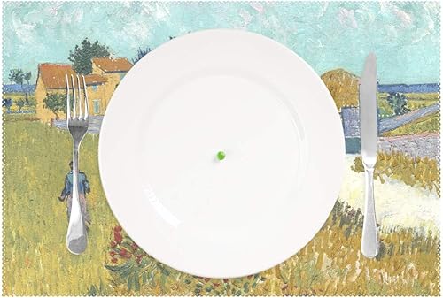 Miniatura 9 de visesunny Juego de 4 manteles individuales para decoración de escritorio, patrón cuadrado, limón, Sicilia, amarillo, azul, estampado, juego de 4