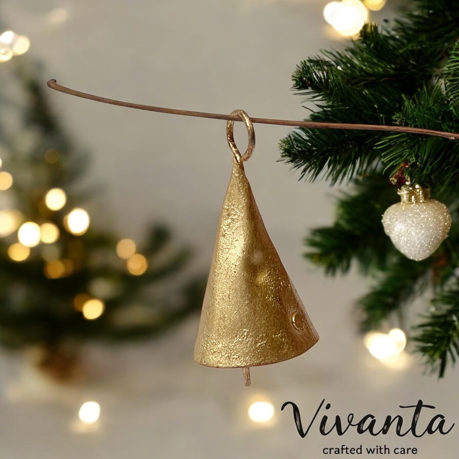 20 Pcs Small Gold Metal Craft Bells 2"– Rustic Cone Cow Bells for Crafts, Jingle Bells for Crafting, Christmas Bell Tree Ornaments, Witch Bells, Vintage Boho Decor, Garden Wind Bell, Sleigh