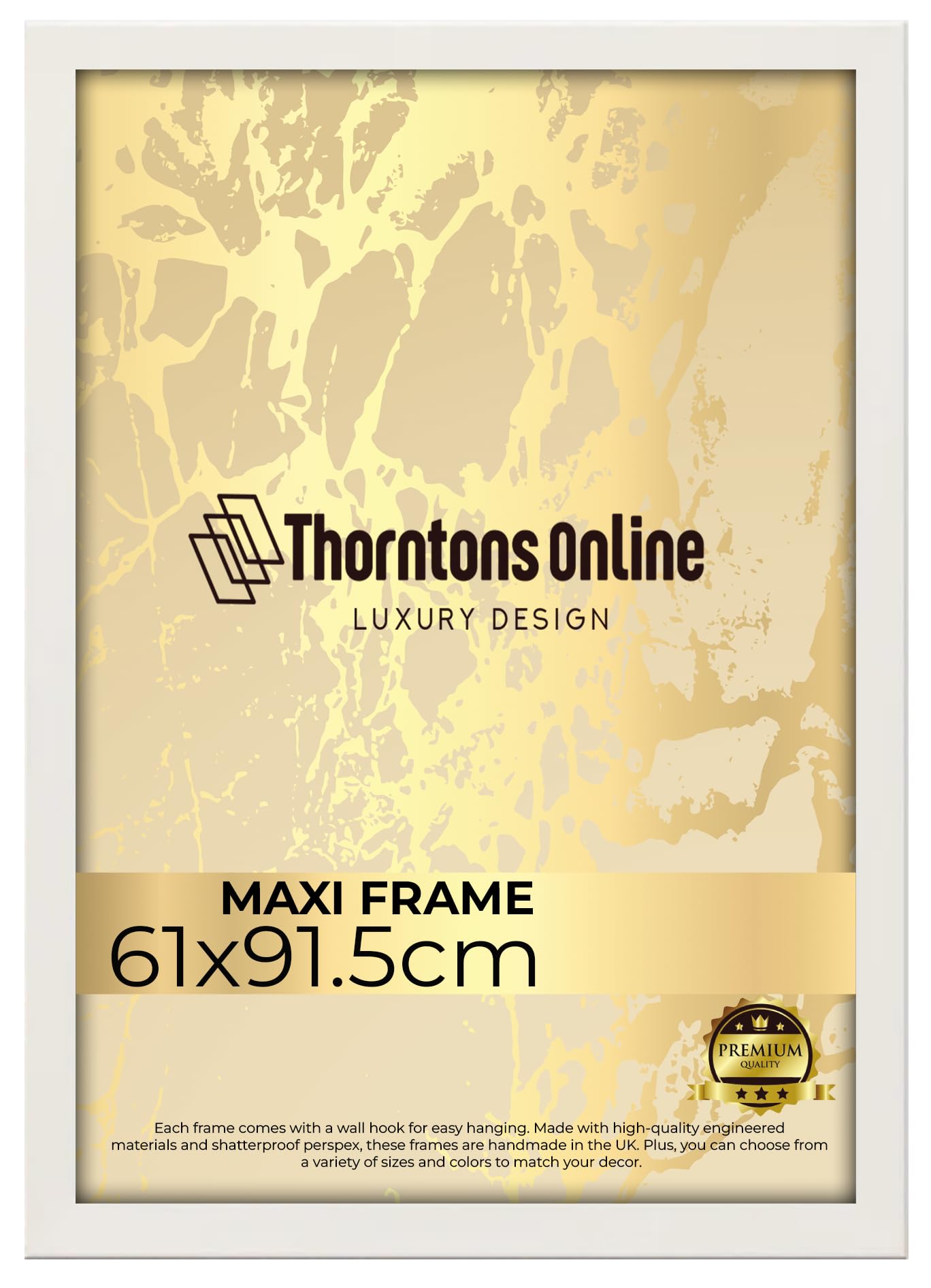Throntons White Maxi Frame 61x91.5 cm MDF Wood Photo Picture Poster Frame with Acrylic Glass Portrait or Landscape Wall Mount Decoration Display