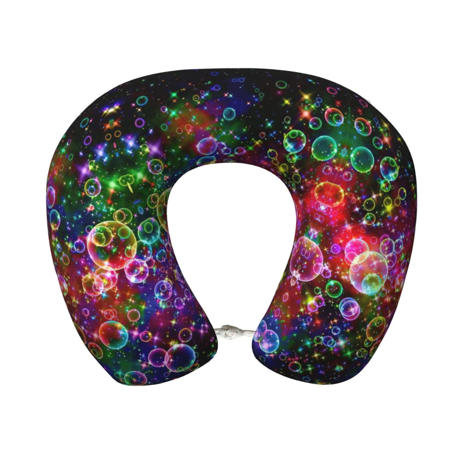 ASFgda U-Shape Memory Foam Colorful Rainbow Stars Print Travel Pillow,Neck Support,Washable Cover For Airplane Car Home Office