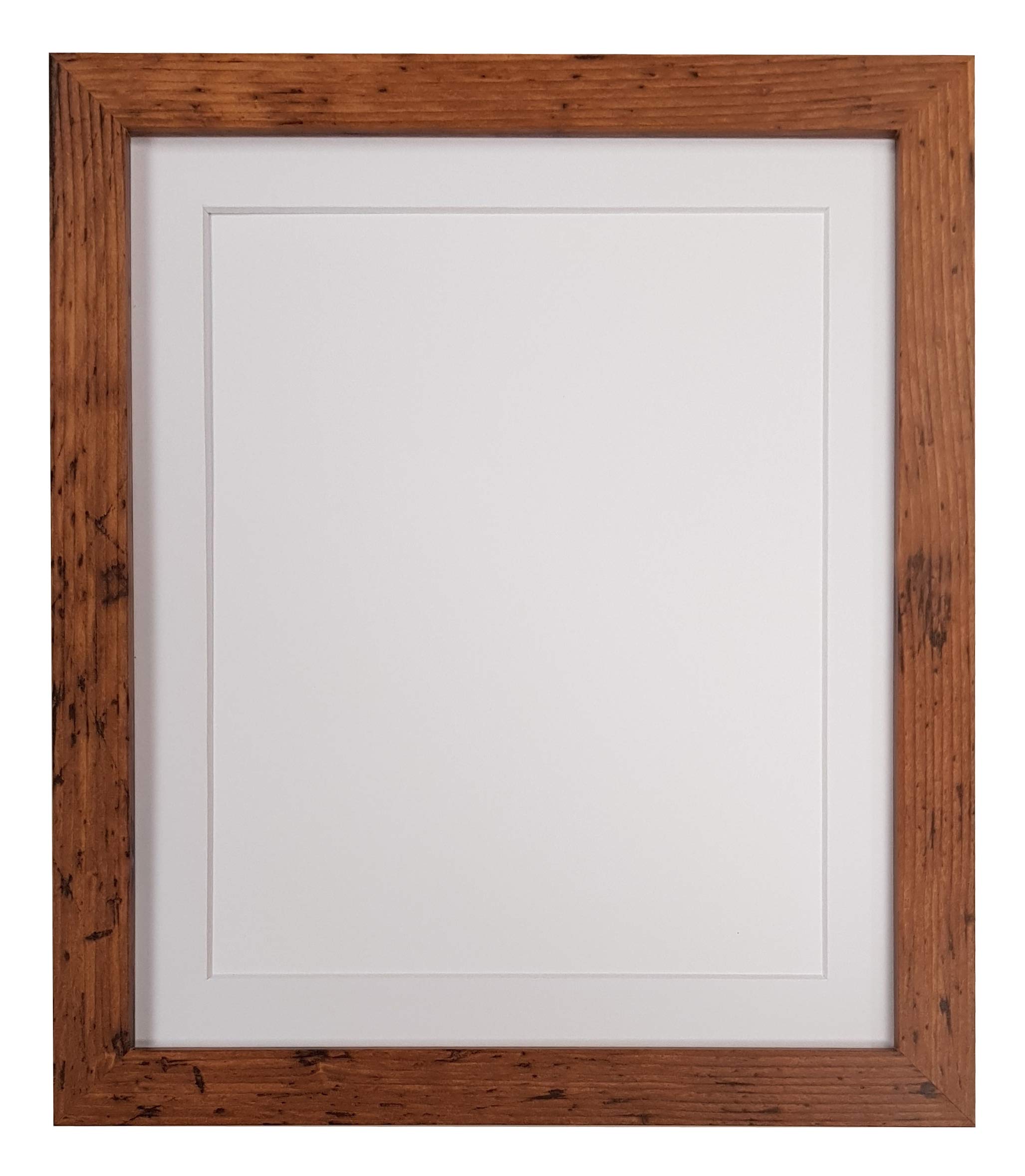 FRAMES BY POST 25mm wide H7 Rustic Oak Picture Photo Frame with White Mount 10"x8" for Pic Size 8"x6"