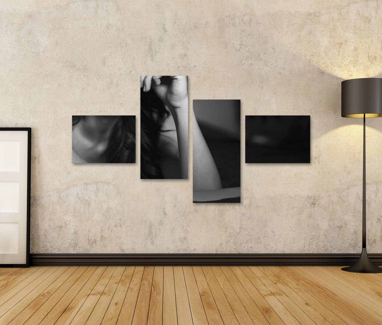 islandburner Prime Bild auf Leinwand Sexy Frau Rote Lippen Nahaufnahme Schwarz Weiß Bett Sinnlich Bilder Wandbilder Poster