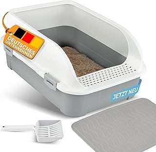 CROPLAS Katzenklo offen hoher Rand, Katzenklo ohne Deckel, Katzenklo groß, offenes Katzenklo, Katzentoilette offen mit Katzenklo Matte + Katzenklo Schaufel, Cat Litter Box, Katzen klo, Katzenklo weiß product image