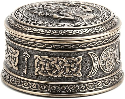 Miniatura 4 de Veronese Design Caja redonda de baratija Hecate de Chthonic de 2 18 pulgadas de alto, resina bronceada fundida, hecha a mano, coleccionables, figura