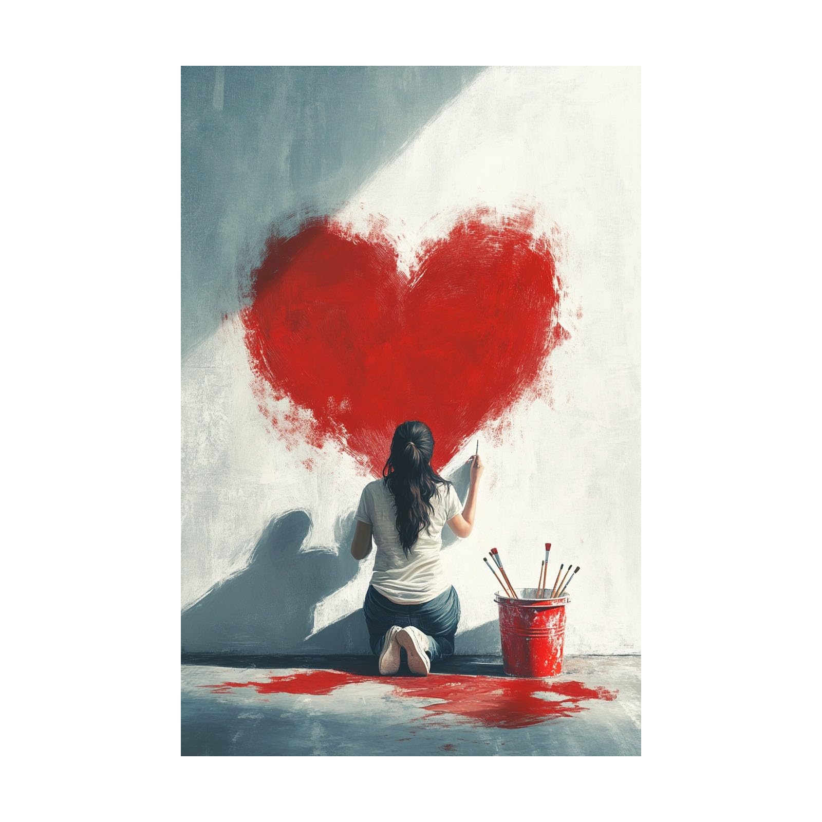 TERUEA Glamorous Art Deco Inspired Woman Red Heart Women Wall Art Canvas Artwork Canvas Art Home Decor Home Wall Decor(Red)-70x100cm Unframed
