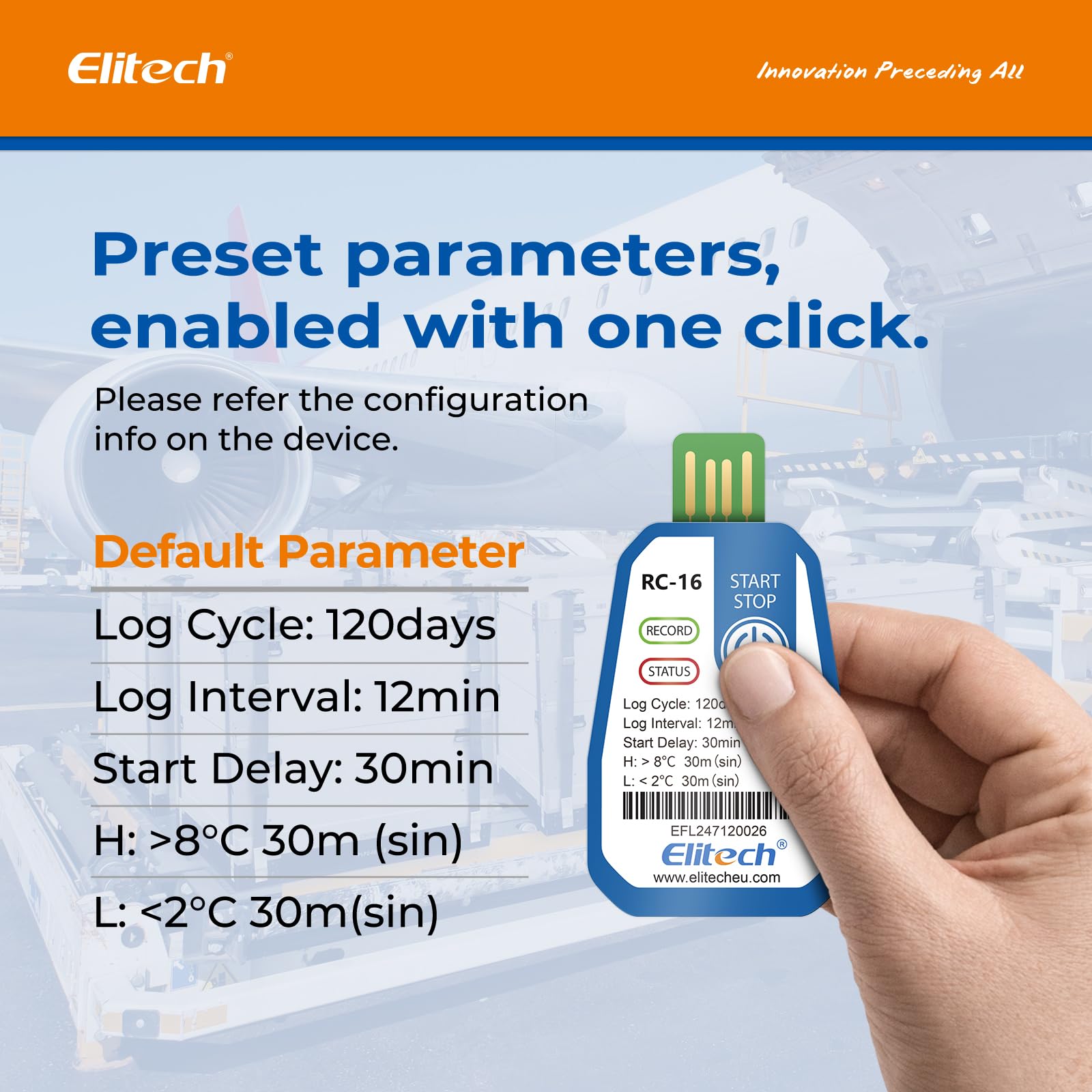 Elitech Registrador de Temperatura Desechable RC-16 10PACK