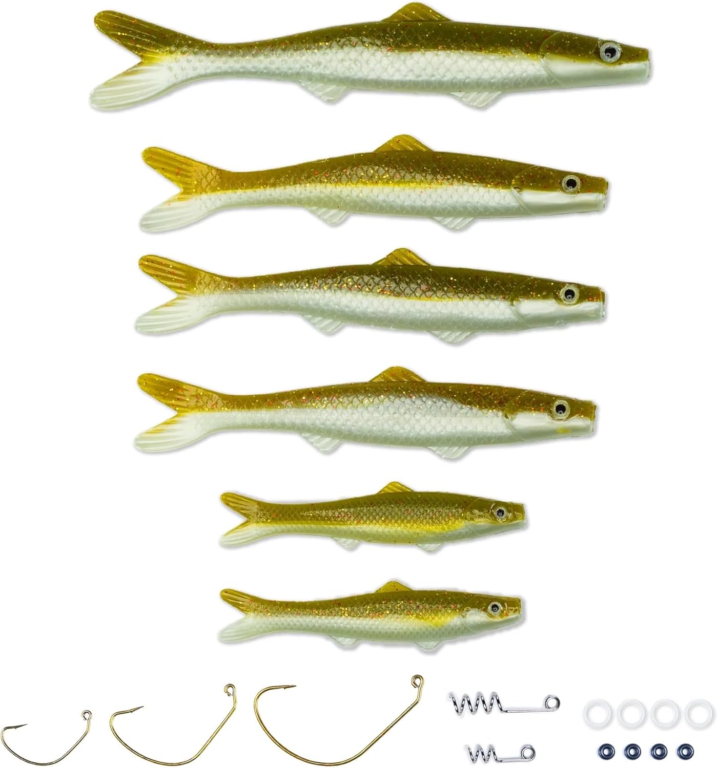 Soft Fishing Lure Kit: Lifelike Injured Minnow Soft Plastic Bait for Bass, Trout, Walleye & More – Multi-Size Swimbait Fishing Lures, Hooks, and Hardware for Freshwater & Saltwater