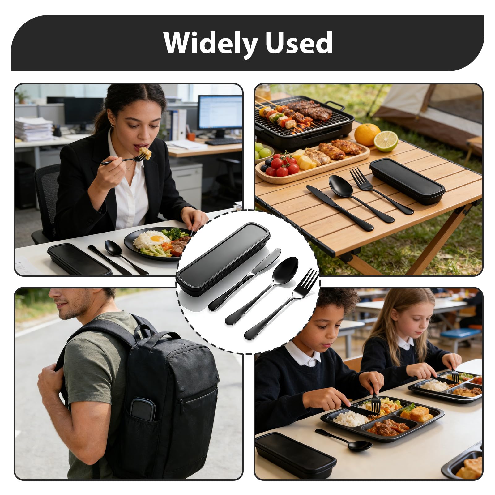 Cubiertos para Llevar 4 Piezas de Acero Inoxidable con Estuche, Set Cubiertos Camping con Cuchillo Tenedor y Cuchara, Porta Cubiertos para Llevar al Trabajo — view 6