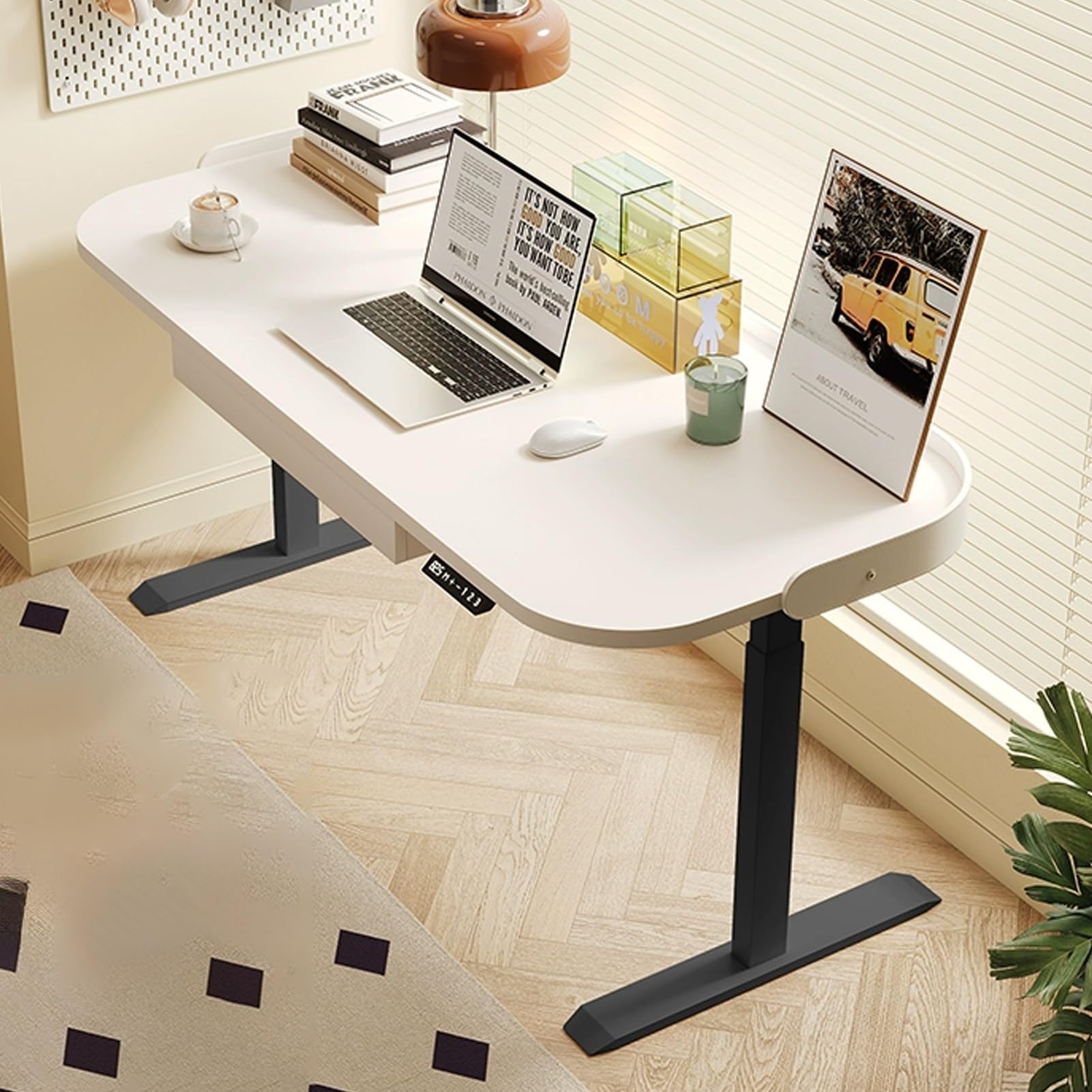 MYUYEE Jkghk Sit Stand Desk, Adjustable Standing Desk With Leather Guard Edge, Stand Up Desk With Storage Drawer And 3 Preset Heights, For Home Office, Easy To Install (White Black-39In)
