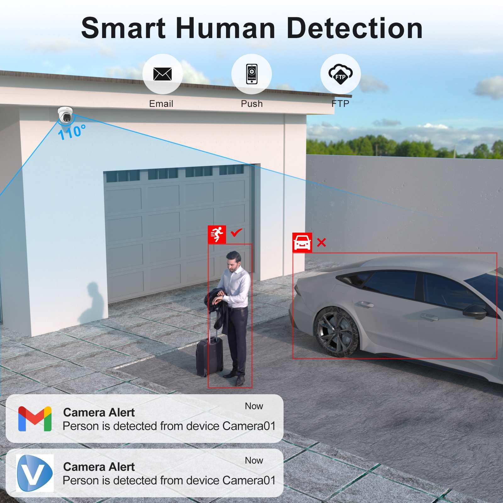 Anpviz 4MP PoE IP Kamera Outdoor, Überwachungskamera Aussen | Intelligente Personen/Bewegungserkennung, Smart Farbig-Nachtsicht, Mikrophon, Ganzmetall, Kein Netzteil, 2,8mm Objektiv, IP66