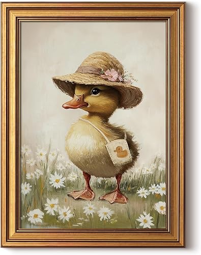 InSimSea Lienzo enmarcado dorado para pared, decoración vintage para guardería, pinturas rústicas de retrato de pato, decoración de pared estética