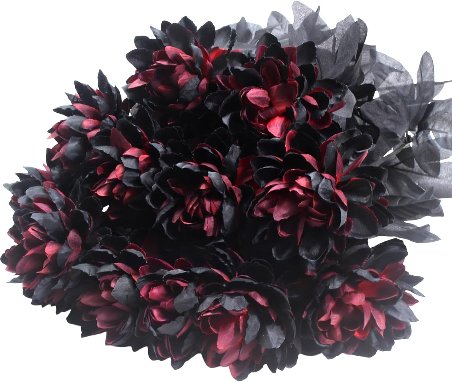 Artificial Dahlia Flowers, 12 Pack Burgundy Gothic Dead Flowers with Long Stems, Dark Red Silk Flower for Halloween Wedding Decor, Spooky Centerpieces, Halloween Floral Arrangements (12, Burgundy)
