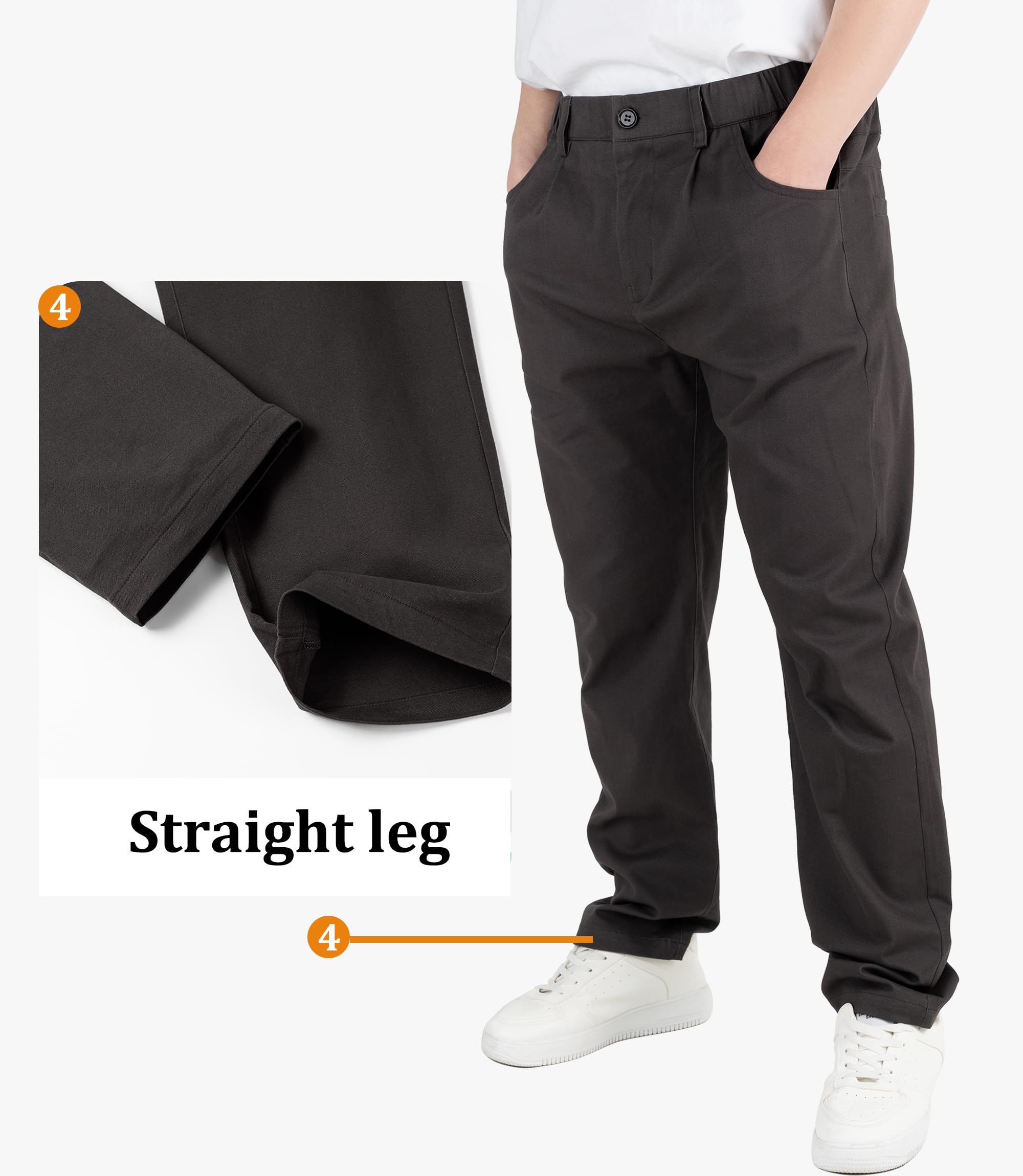 CAMLAKEE Pantalones de pierna recta para niños, pantalones chinos escolares con cremallera