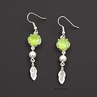 Vista 3 de Lime Green Cushion Crystal Feather Dangle Earring - Charm, Silver Tone 1.75-in