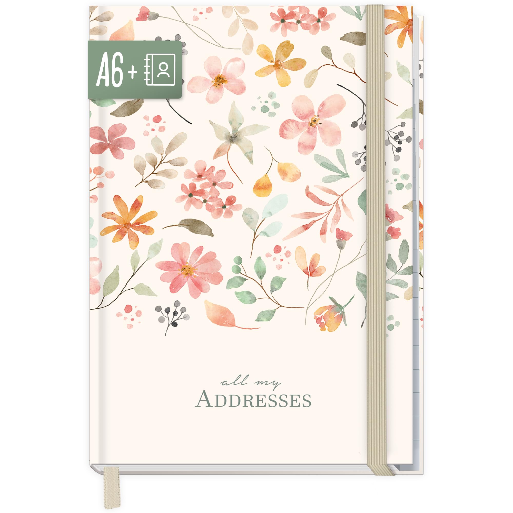 Paper&you Carnet d'adresses A6+ avec onglet A-Z et papier premium 120 g/m² Wild Blossoms - durable & respectueux au climat