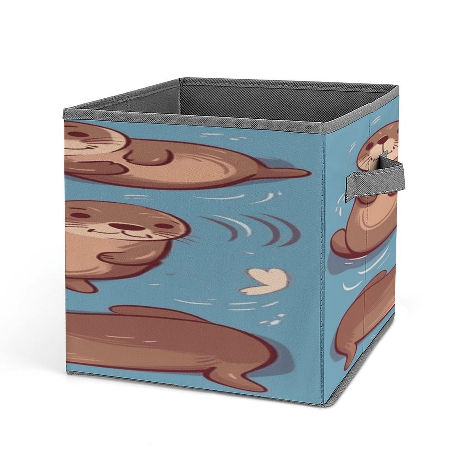 VstaDank Animal Cute Brown Otters Storage Bin Collapsible Storage Cubes Organizer Oxford Cloth Storage Box with Dual Handles Large Stackable Closet Storage Bins for Sheets Hat Sweater