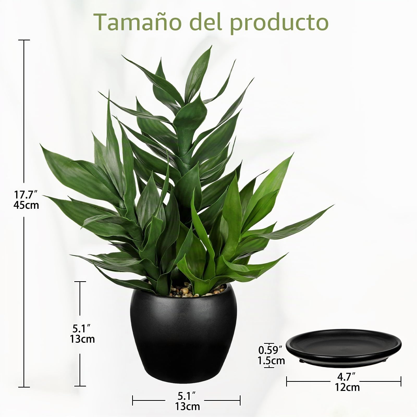 Plantas artificiales de bambú para interiores, 19.6 pulgadas de alto, planta de bambú falsa de la suerte en maceta negra, plantas verdes artificiales decorativas para el hogar, oficina, cocina