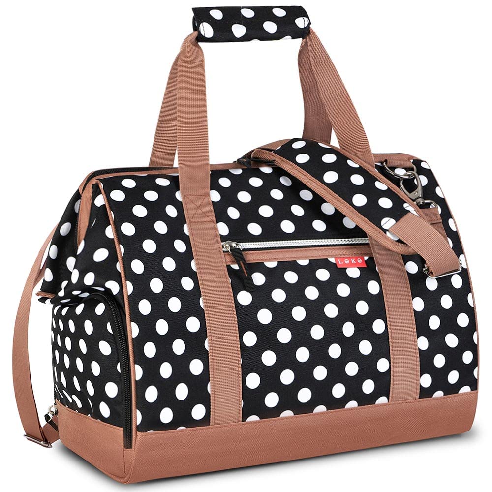 Lekesky Sac de nuit pour femme, sac fourre-tout, sac d'hôpital de maternité avec grande ouverture sur le dessus, sac de voyage pour femme, rayures bleues, Pois blancs., 33L