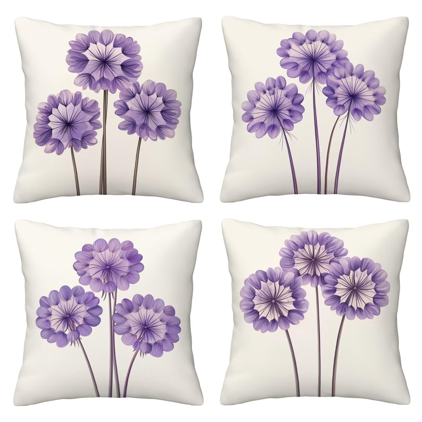 Outdoor Kissenbezug 60x60cm 4er Set Outdoor Wetterfest Kissenbezüge Löwenzahn Wasserdichte Leinen Dekorative Kissenhülle Frühling Sommer Zierkissenbezug für Balkon Terrasse Garten Deko (Einfach) Y-47