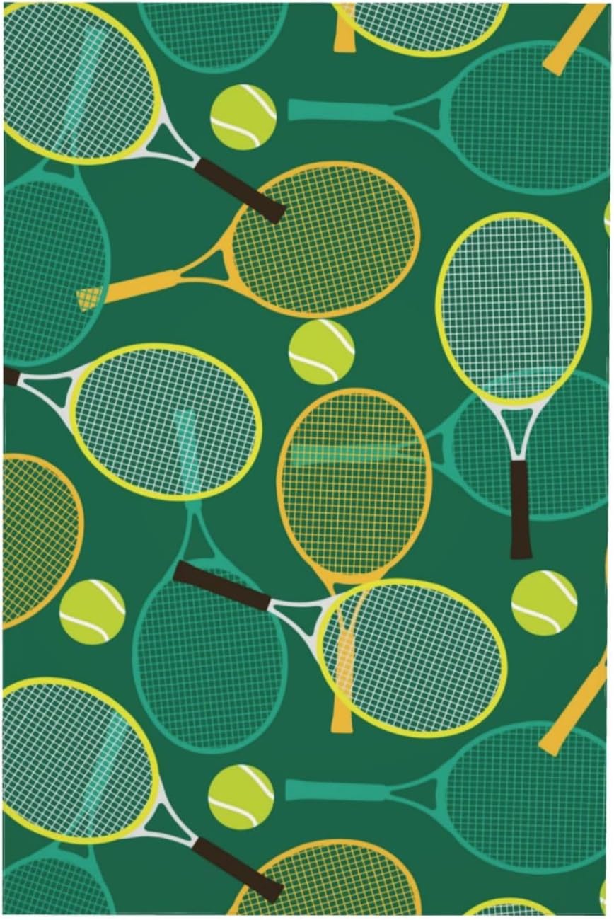 Tennis Rackets and Balls Tablecloth Washable Waterproof Green Table Cover for Kitchen Dining Room Picnic Party BBQ Wedding, Rectangle Table Cloth 60"x84"