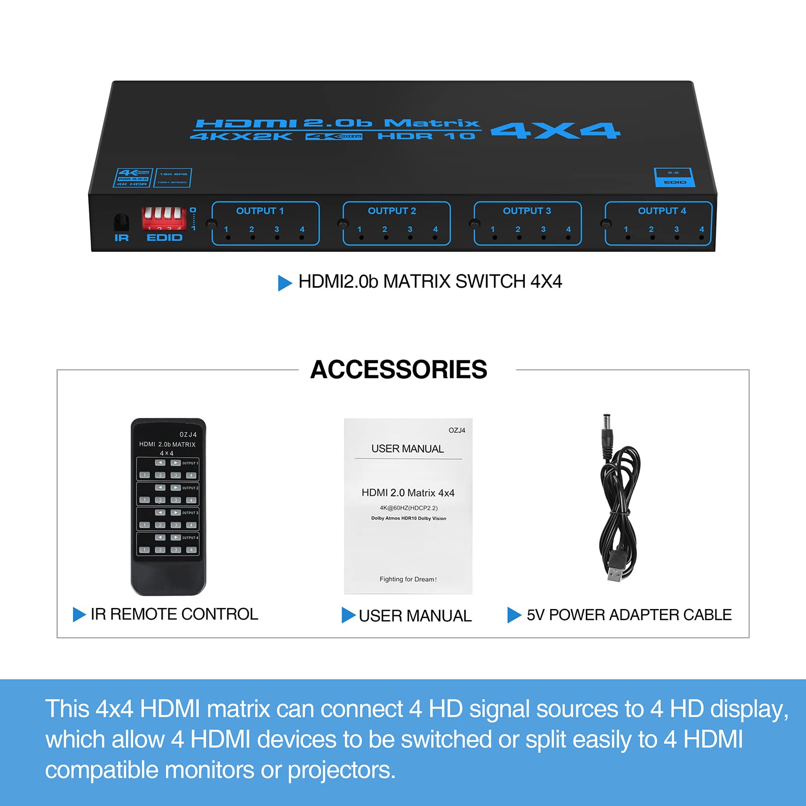 Amazon.com: avedio Links 4K@60Hz HDMI Matrix Switch 4x4 with EDID