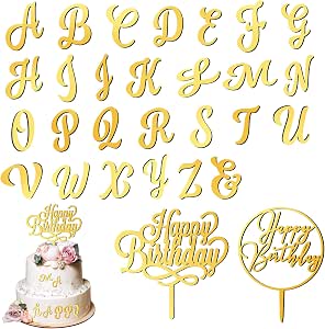 Amazon.com: ZEYIYER 29PCS Letters Cake Topper, Gold Acrylic Letter A-Z ...