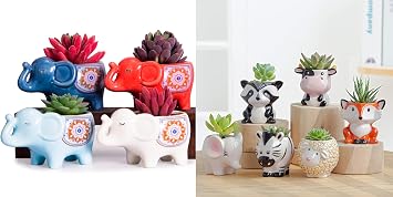 Succulent Pots - 6 Pack Animal Planter and 4 Pack Elephant Planter Cartoon Succulent Pots with Drainage Cute Plant Pots for Indoor Planters, Perfect for Home Decor Gifts
