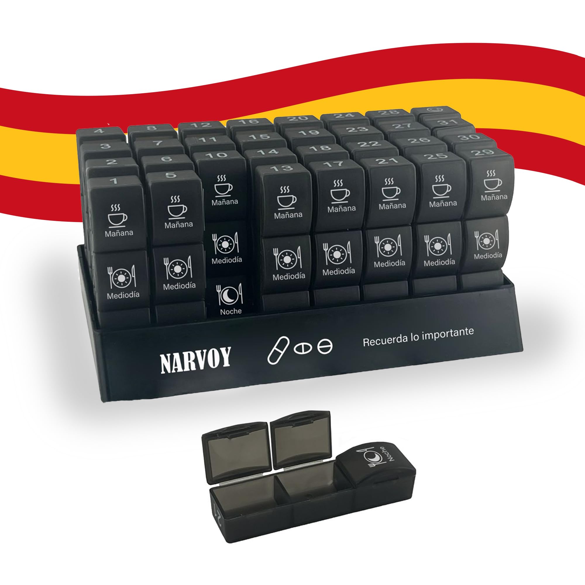 Pastillero Mensual 3 Tomas Español, Pastillero para 31 días 3 veces al día, Organizador Medicamentos 3 compartimentos, Pastillero Semanal 3 tomas mañana-mediodía-noche, Pastillero Viaje para Vitaminas